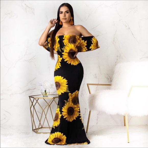 Sunflower Stretch Floral Maxi Bodycon Summer Dress - Picture 6 of 8